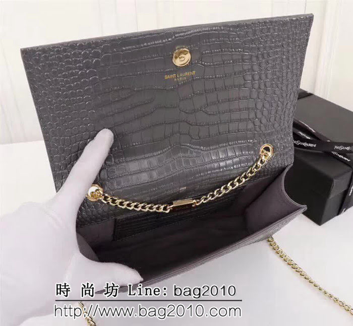 YSL聖羅蘭 經典金扣 鱷魚紋牛皮 時尚流蘇包 26700 YAS1124